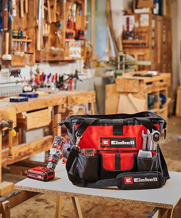 A Einhell bag with different tools